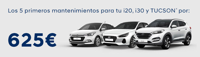 Los 5 primeros mantenimientos para tu i20, i30 y TUCSON por: 625€
